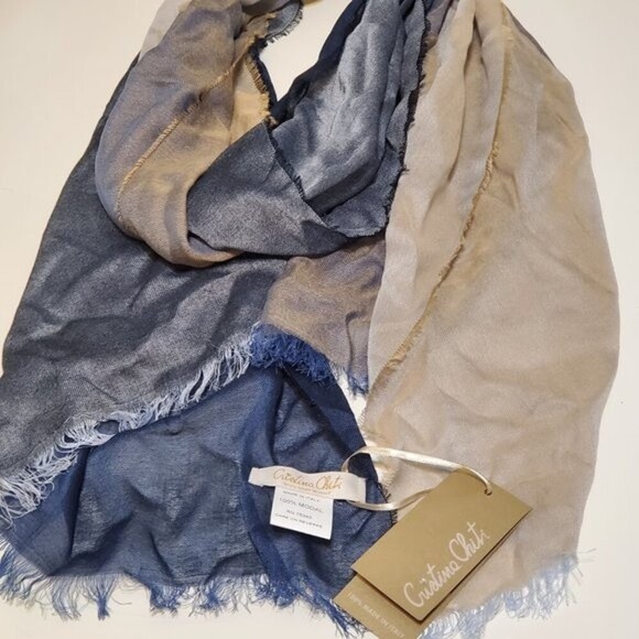 CRISTINA CHITI Colorblock Shawl/wrap/scarf 39"x21" lightweight Modal Made Italy - Picture 1 of 5